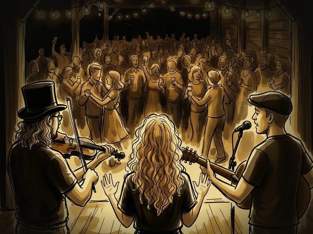 Trio auf der Bühne, Illustration